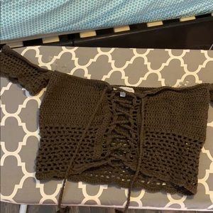 Green Off-the-shoulder Shirt